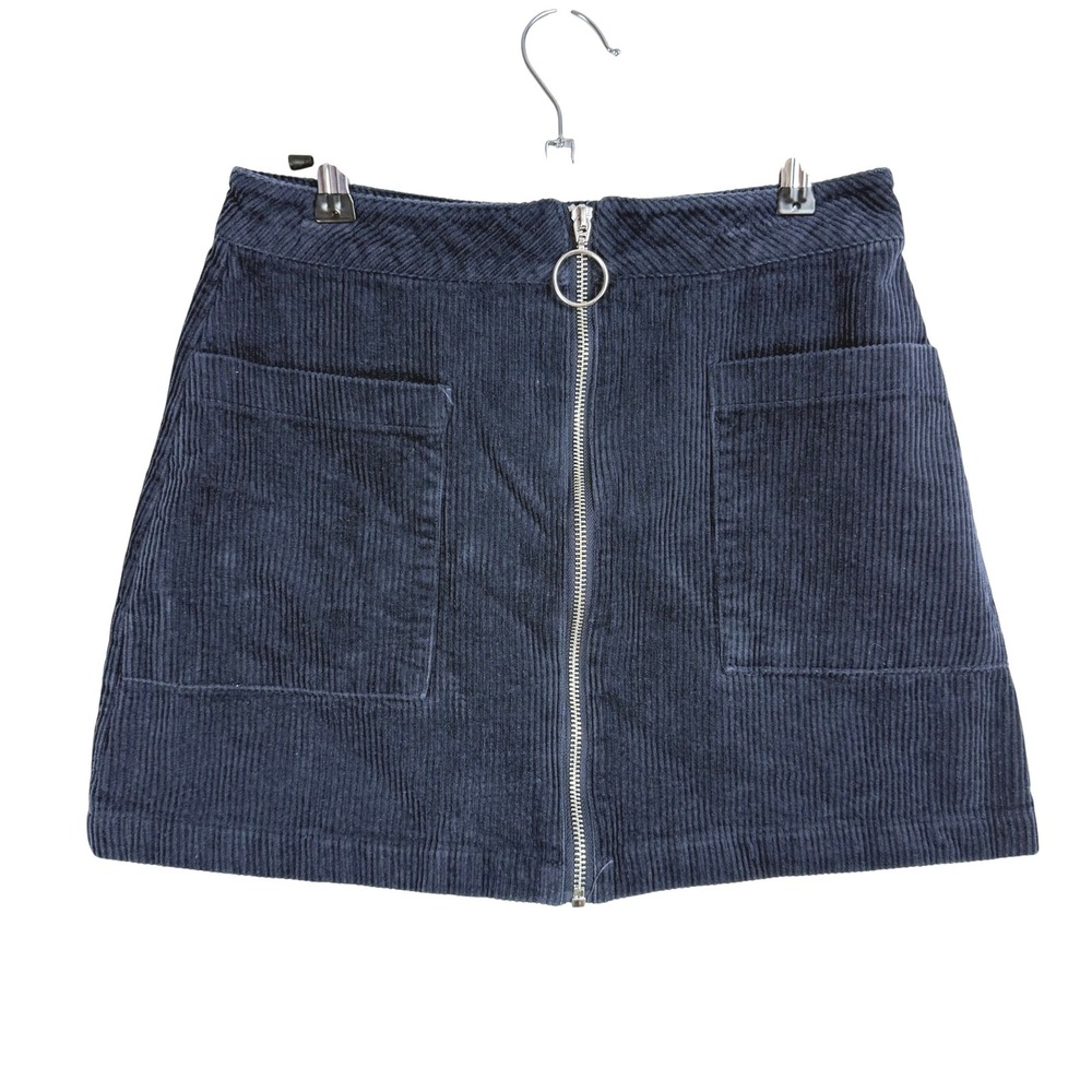 Blue Rain Skirt Size S‎ Navy Blue Corduroy O-Ring Zip Mini Retro Preppy Indie